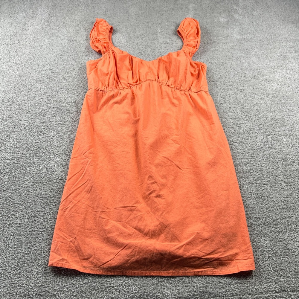 Sim & Sam Orange‎ Cotton Ruffle Strap Mini Dress Smocked Back Large